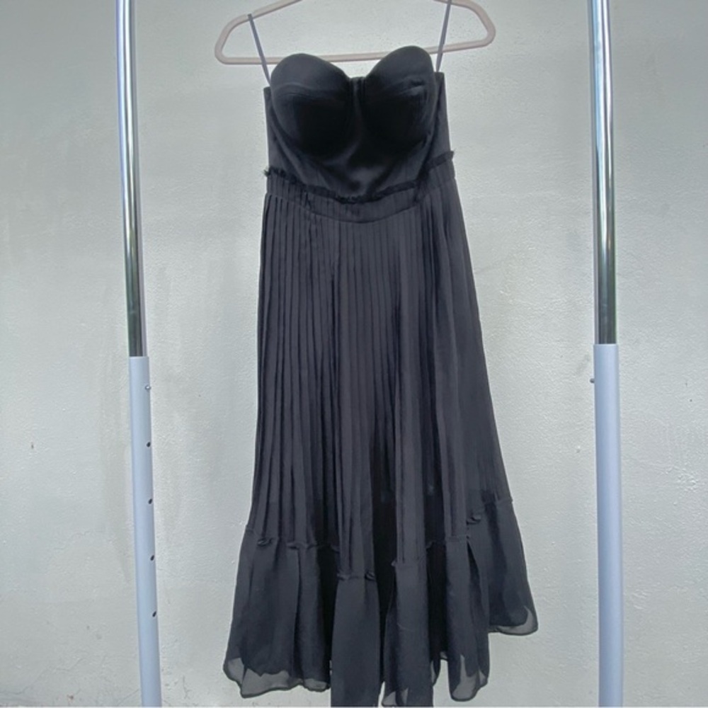 LPA Black Pleated Chiffon Strapless Dress Size Small